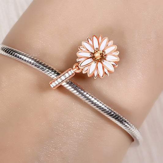 Gnoce "Cheerfulness" Daisy Flower Charm Pendant 18k Rose Gold Plated sterling silver_3