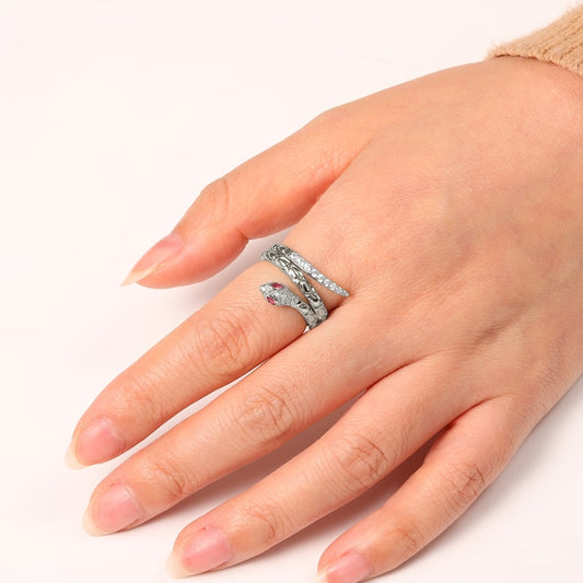 Snake Ring 925 Sterling Silver inlaid with Stones_3