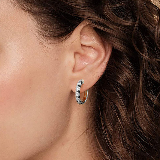 Snakeskin Hoop Earrings Sterling Silver inlaid with Black and White Stones_3