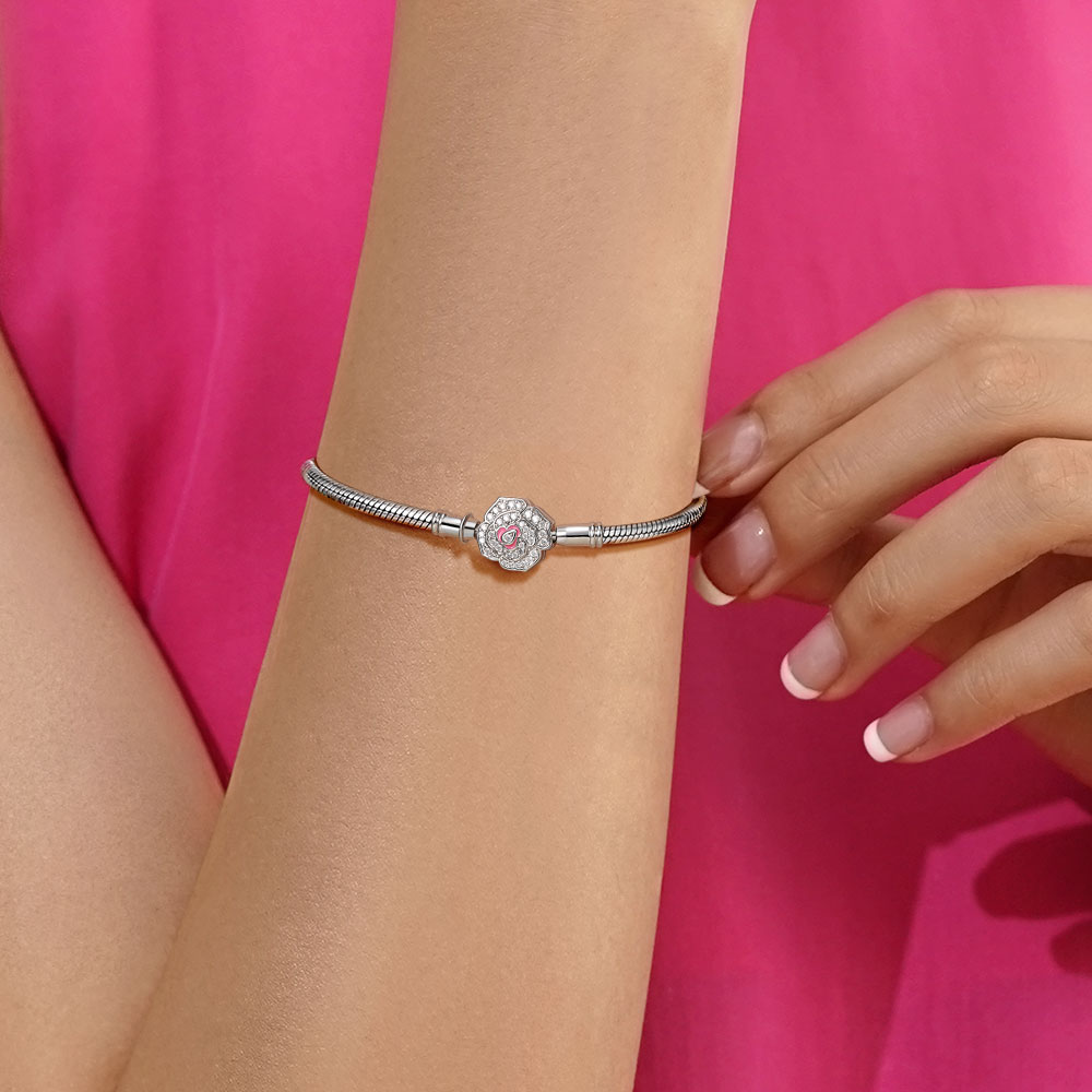 Gnoce Flower Bead Basic Snake Chain Bracelet Platinum-plated Silver Blend_4