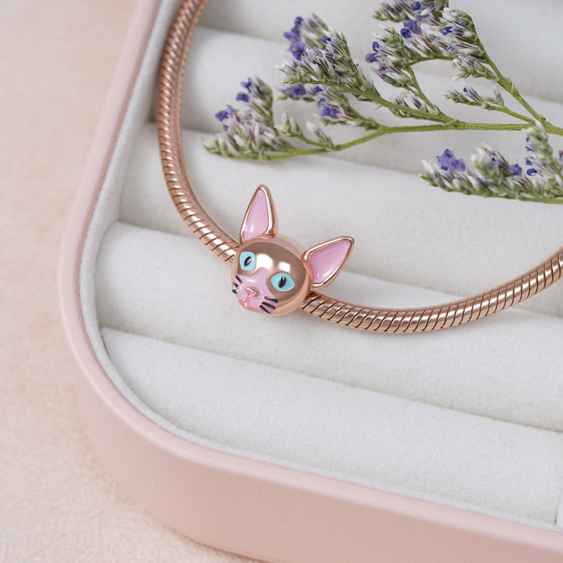 Sphynx Hairless Cat Charm Bead Sterling Silver_2
