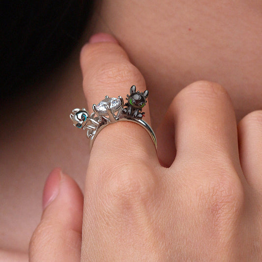 Gnoce How to Train Your Dragon - 'Dragon Love' Toothless & Light Fury Ring_5
