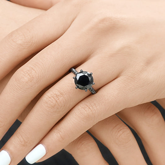 Gnoce Black Solitaire Twisted Rope Statement Ring_7