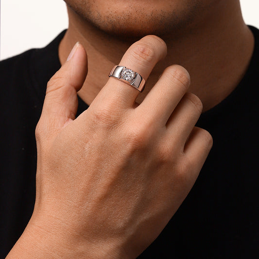 Gnoce Moissanite Solitaire Men Ring Platinum-plated Silver Blend_7