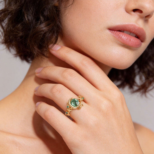 Gnoce Vine Crescent Moon Moss Agate Engagement Ring_2
