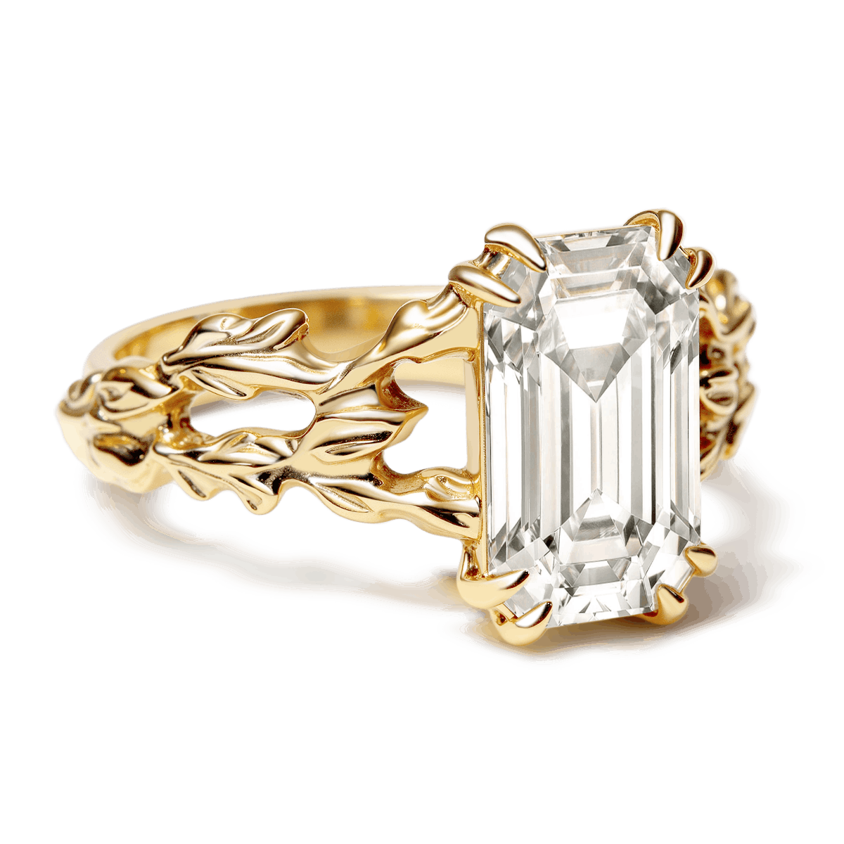 Gnoce Nature-Inspired Leaf Emerald-Cut Engagement Ring_4