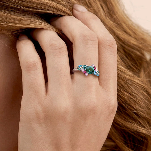 Gnoce Floral Cluster Round- Cut Engagement Ring Platinum-plated Silver Blend_2