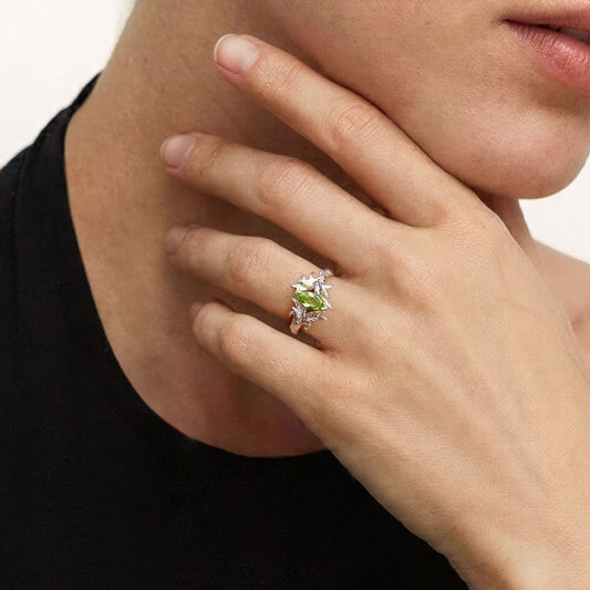 Gnoce Leaf & Vine Marquise-Cut Engagement Ring Platinum-plated Silver Blend_2
