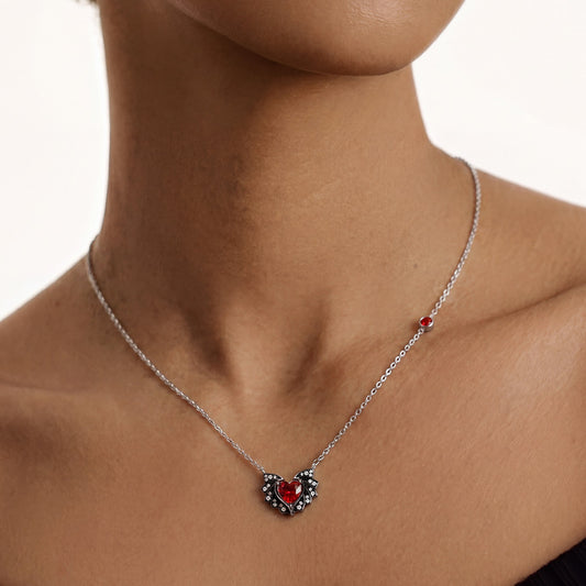 Gnoce Bat Wings & Heart Necklace Platinum-plated Silver Blend_2