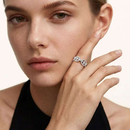 Gnoce Interlocking Geometric Cushion & Round-cut Accent Ring Platinum-plated Silver Blend_2