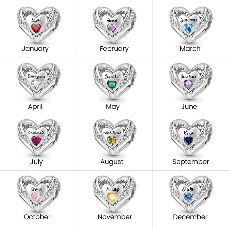 Gnoce Love Heart Birthstone Personalized Charm Platinum-plated Silver Blend_6