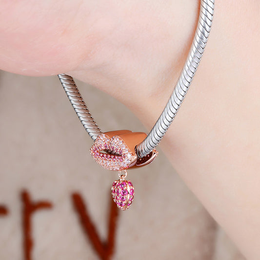 Gnoce "Kissing You" Mouth Charm Red Lips With Heart Bead_3