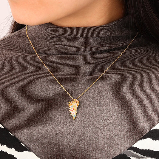 Multicolour Wings Necklace Sterling Silver 18k Gold Plated Paved with Stones_4
