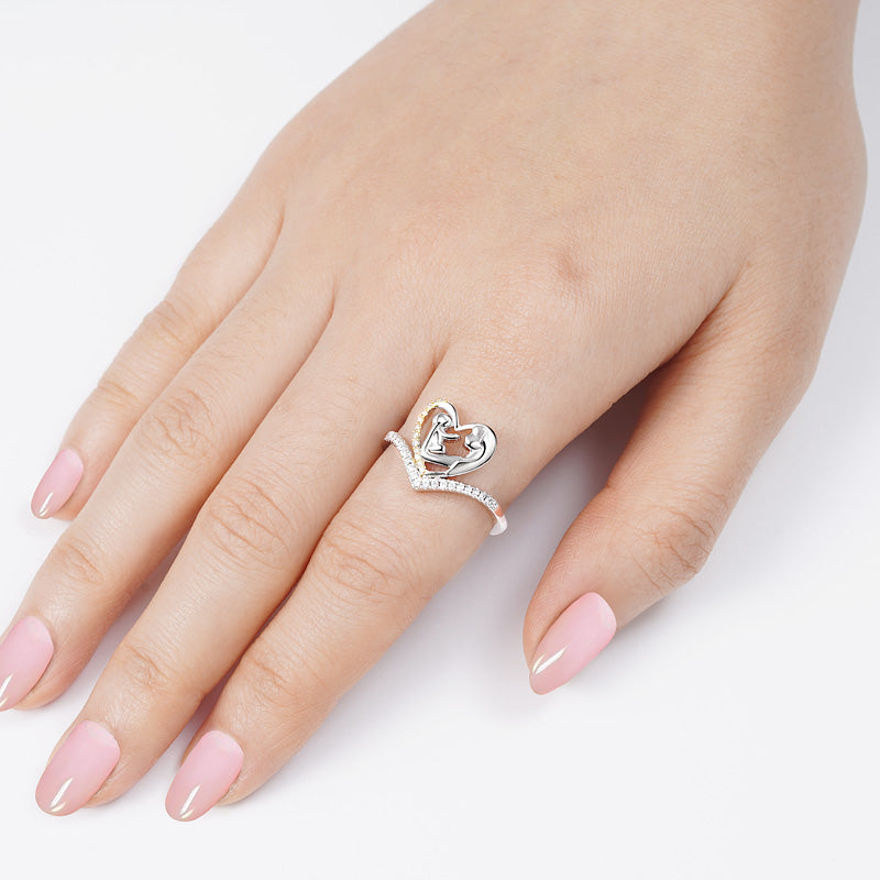 Mom Hugs Baby V Ring Sterling Silver 18K Gold Plated inlaid with Stones Mother's Day Gift_3