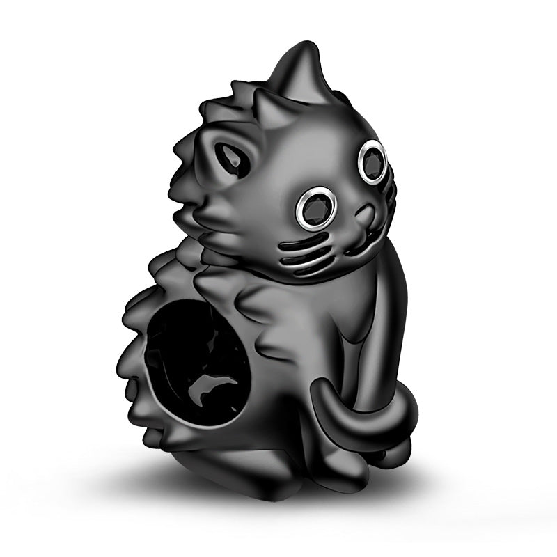 Gnoce "Black Cat" S925 Sterling Silver Black plated Cat Beads Charm Fit Pandora Bracelet_2