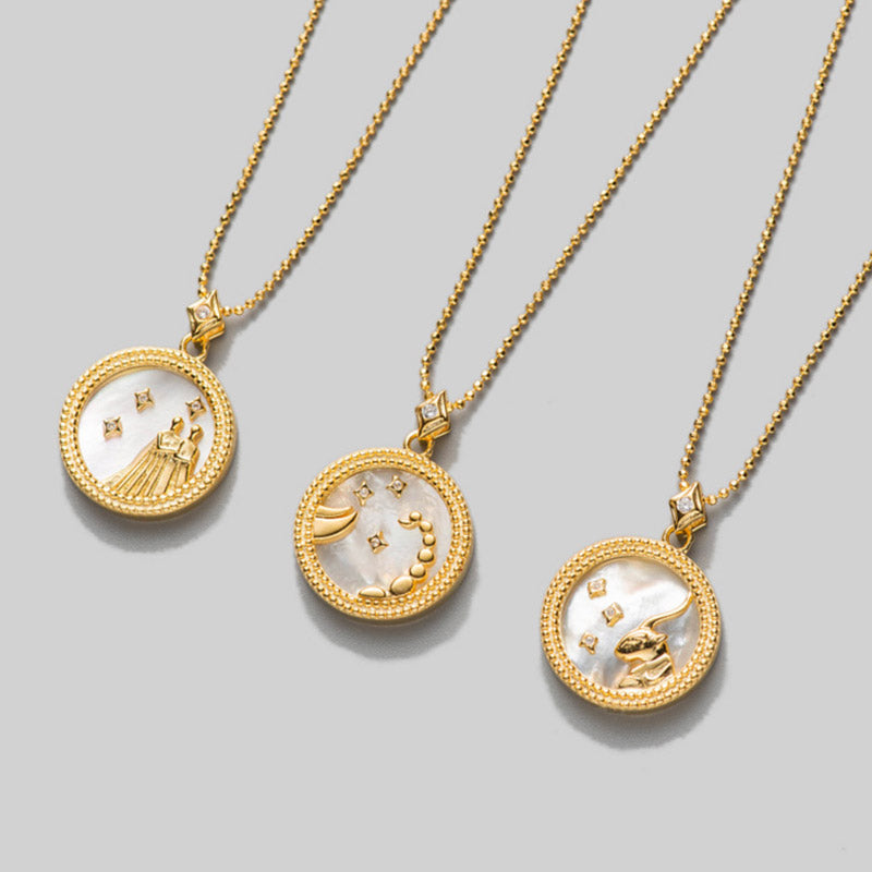 Zodiac Constellation Coin Fritillary Necklace 925 Sterling Silver Bead Chain_4