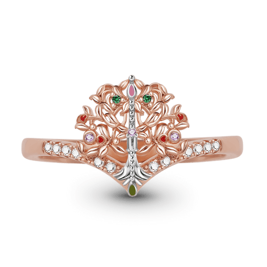 Tree of Life V Ring Sterling Silver 18K Rose Gold Plated Inlaid with Colorful Gemstones_1