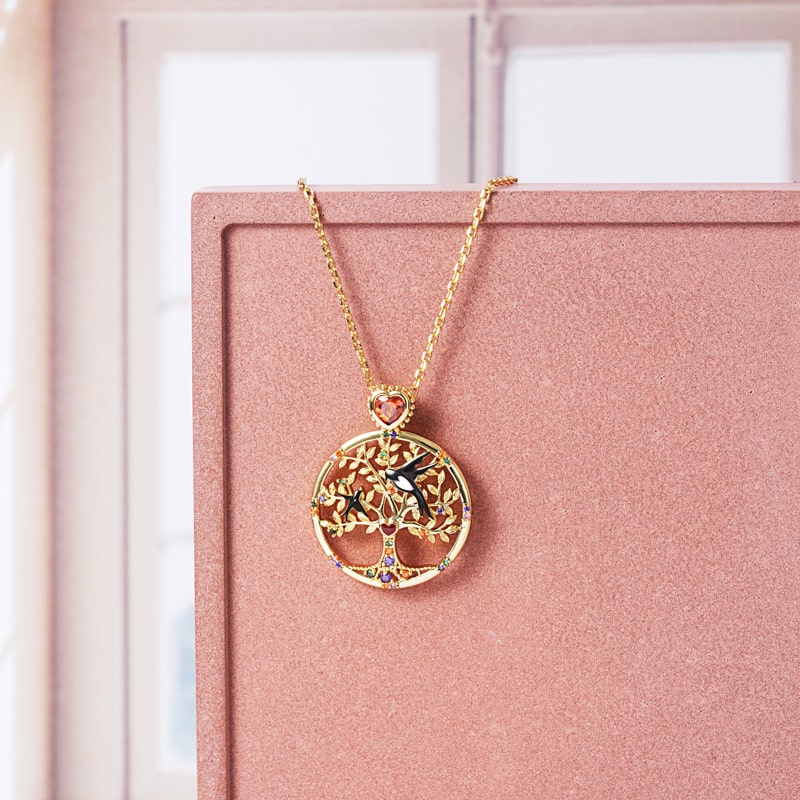 Tree of Life Necklace with Heart Ruby and Colorful Gemstones Sterling Silver 18K Gold Plated_4