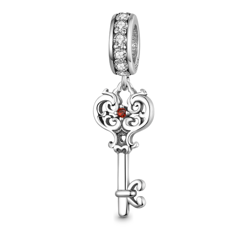 Key Pendant Dangle Charm Sterling Silver Inlaid with Crystal Gemstones_1