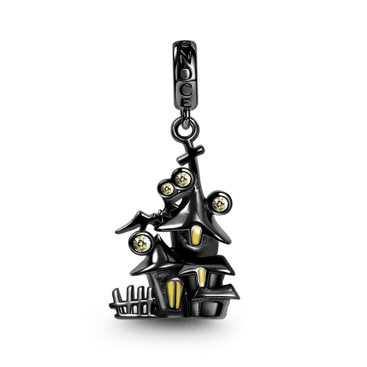 Ghost Castle Pendant Dangle Charm 925 Sterling Silver Inlaid with Gemstones Gift for Halloween_1