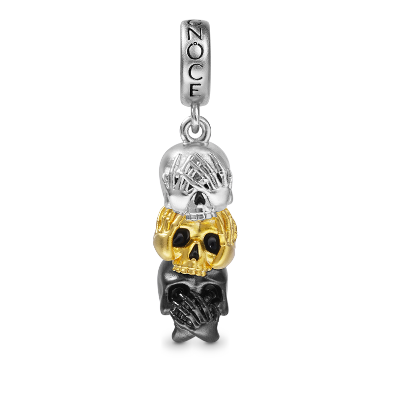 See No Hear No Speak No Wise Skulls Pendant Dangle Charm 925 Sterling Silver Three Tones_1