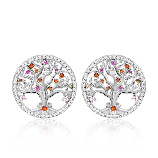 Tree of Life Ear Studs 925 Sterling Silver inlaid with Stones Mother's Day Gift_1