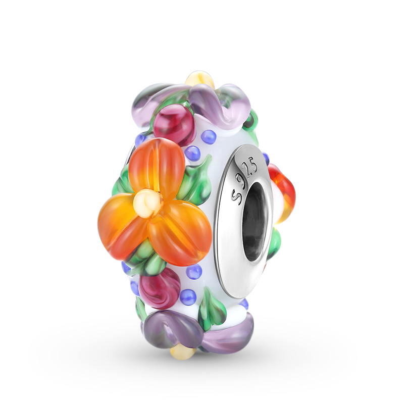 Colorful Flowers Charm Bead 925 Sterling Silver_1