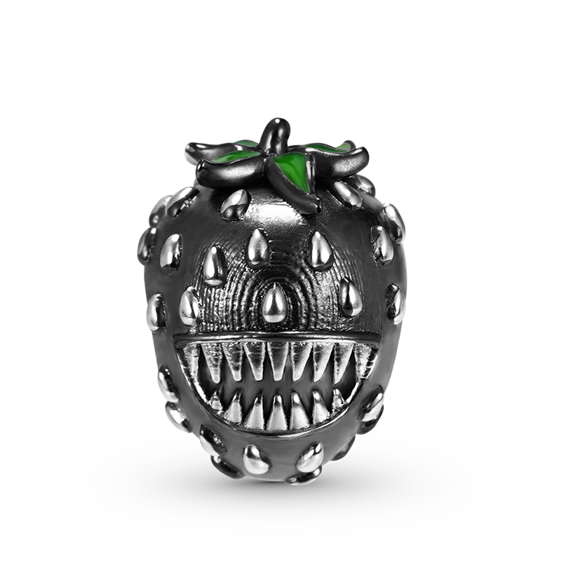 Spooky Strawberry Charm Bead 925 Sterling Silver Black Plated_1