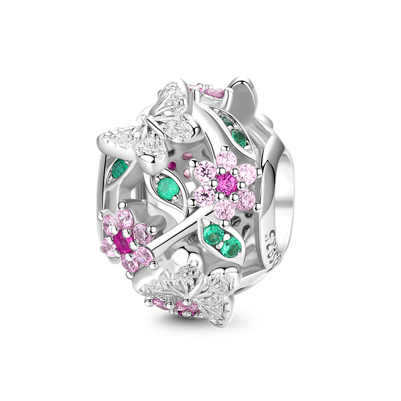 Colorful Butterfly Charm Bead S925 Sterling Silver Inlaid with Gemstones_1