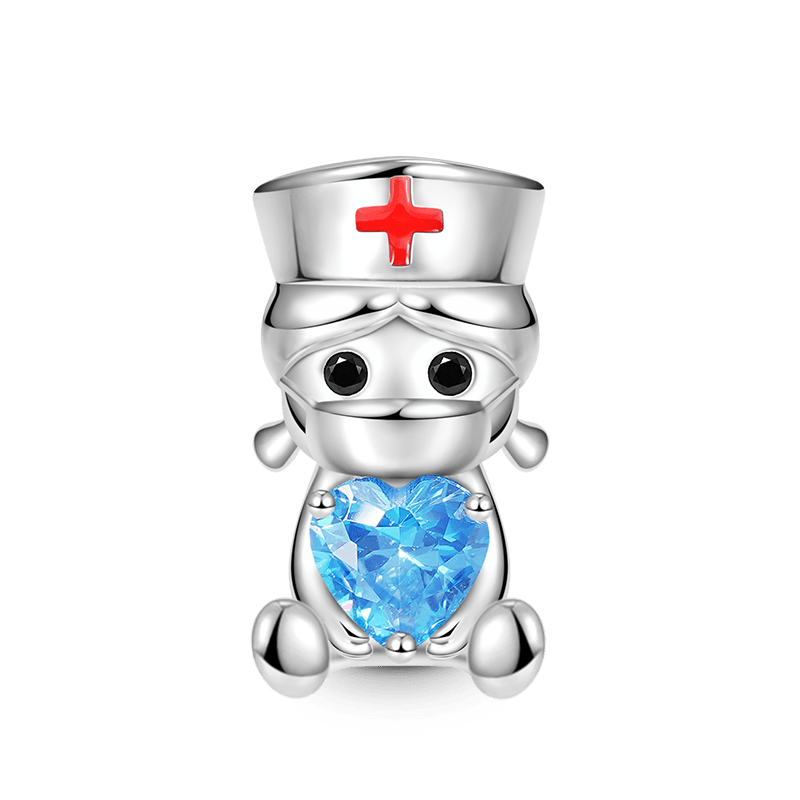 Loving Nurse Embraces Heart Gemstone Charm Bead 925 Sterling Silver_1