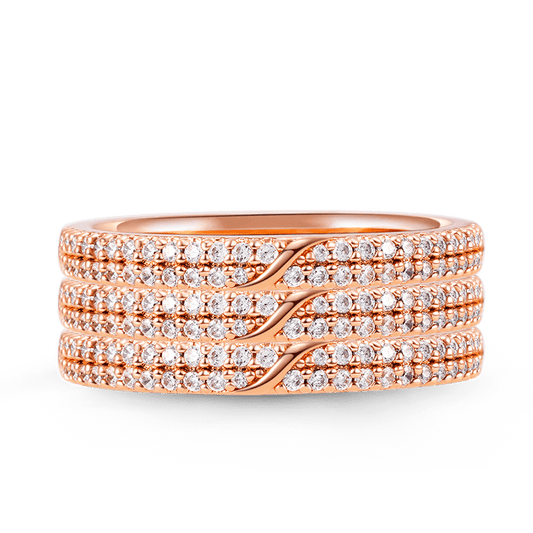 Sparkling Triple Ring Set 925 Sterling Silver 18K Rose Gold Plated Pave CZ Gemstones_1
