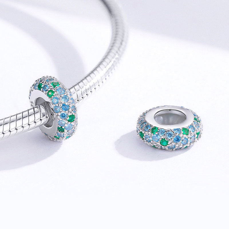 Sparkling Stopper for Charm Bracelets 925 Sterling Silver Pave Blue Gemstones_2