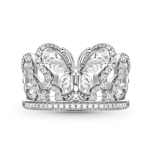 Butterfly Crown Ring 925 Sterling Silver Inlaid with Clear Gemstones_1