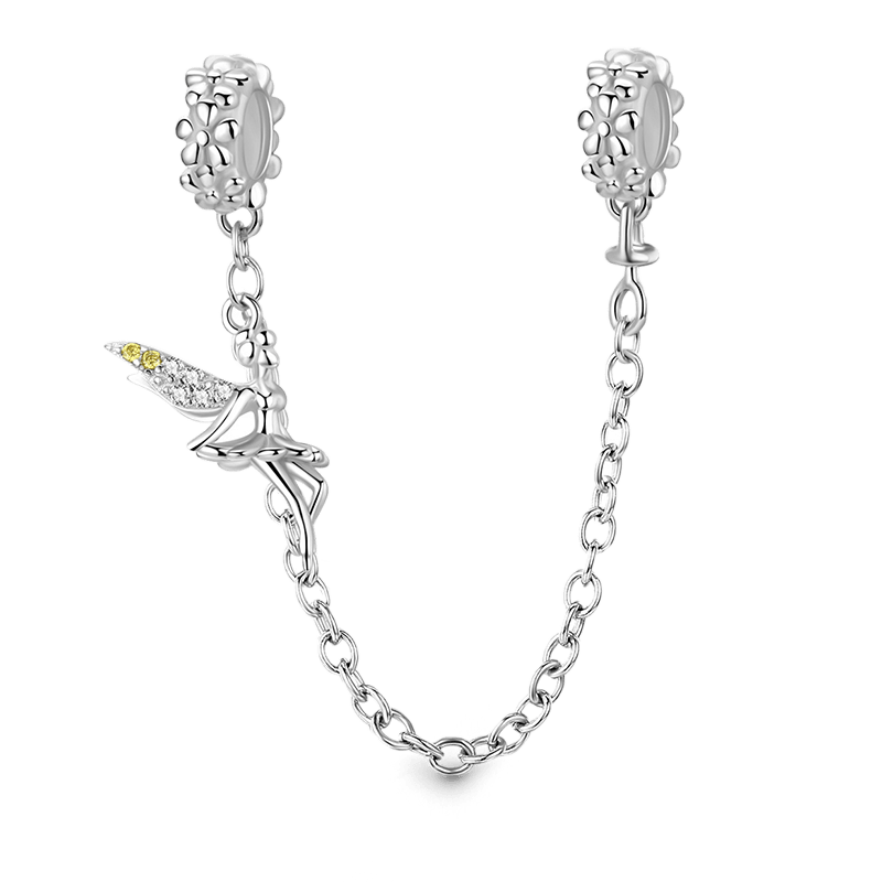 Flower Fairy Safety Chain 925 Sterling Silver Inlaid with Clear Gemstones_1