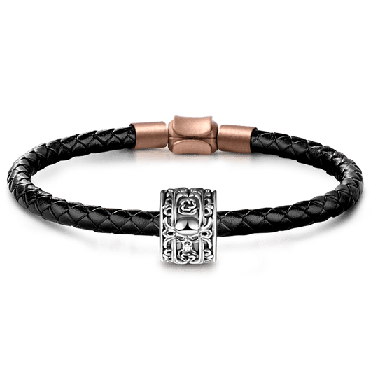 Skull & Rose Men's Vintage Bead S925 Sterling Silver with Gift Copper Black Leather Men's Bracelet Jewelry for Men_1