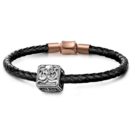 Crusu Men's Vintage Bead S925 Sterling Silver with Gift Copper Black Leather Men's Bracelet Jewelry for Men_1