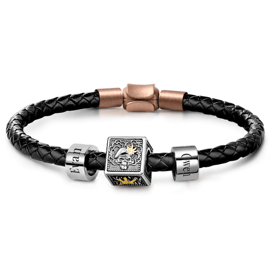 Smoking Skull Vintage Bead & Customized Classic Beads S925 Sterling Silver with Gift Copper Black Leather Men's Bracelet Jewelry for Men_1