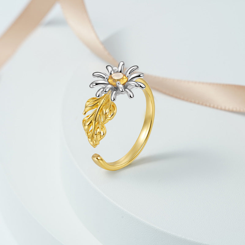 Adjustable Open Daisy Flower Ring 925 Sterling Silver 18K Gold Plated_4