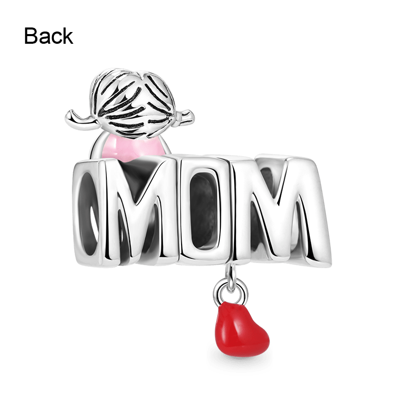 MOM Letter Gift Charm Bead with Dangle Red Heart 925 Sterling Silver_2