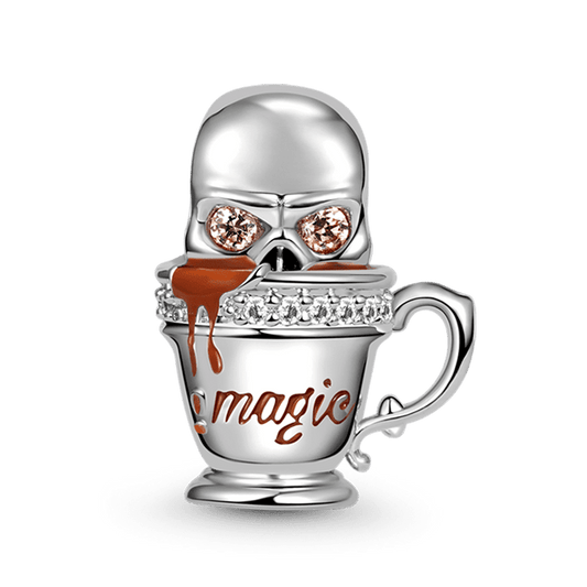 Skull In Coffee Cup Charm Bead 925 Sterling Silver_1