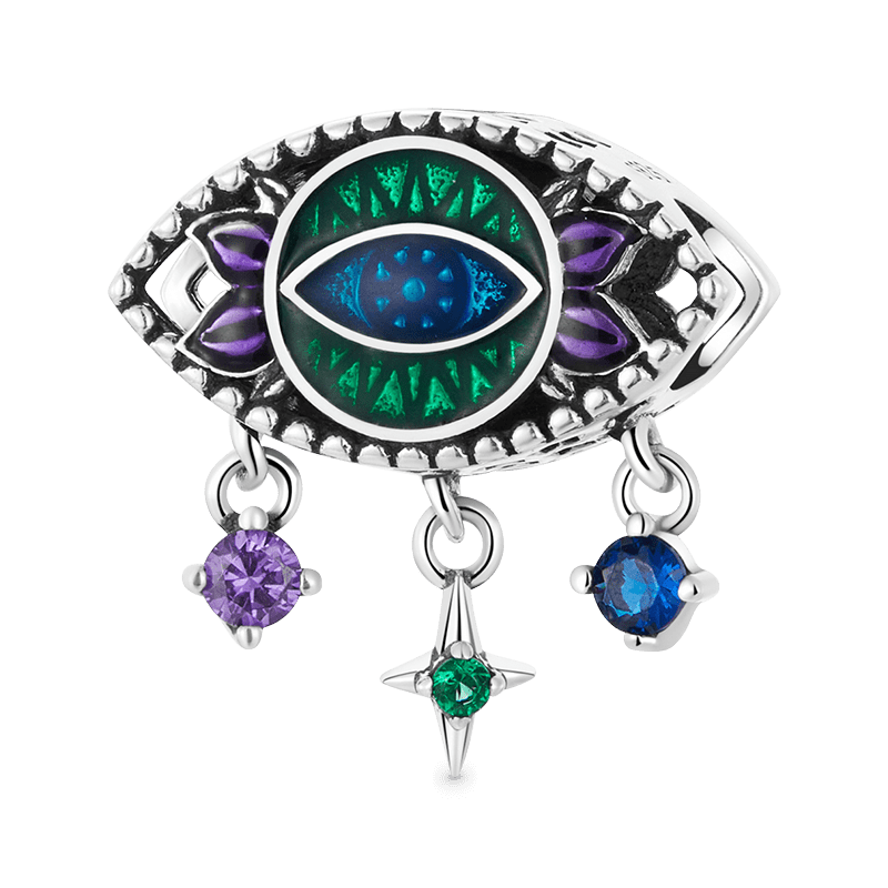 Devil's Eye Charm Bead 925 Sterling Silver with Green & Purple Enamels_1