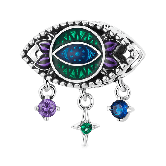 Devil's Eye Charm Bead 925 Sterling Silver with Green & Purple Enamels_1
