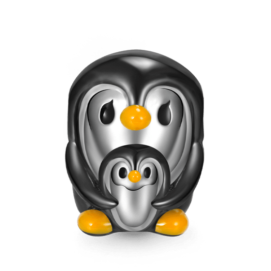 Embrace Love Penguin & Baby Charm Bead 925 Sterling Silver Black Plated_1