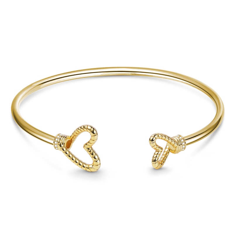 Open Bangle Bracelet with Removable Heart Ends 18K Gold Plated_1