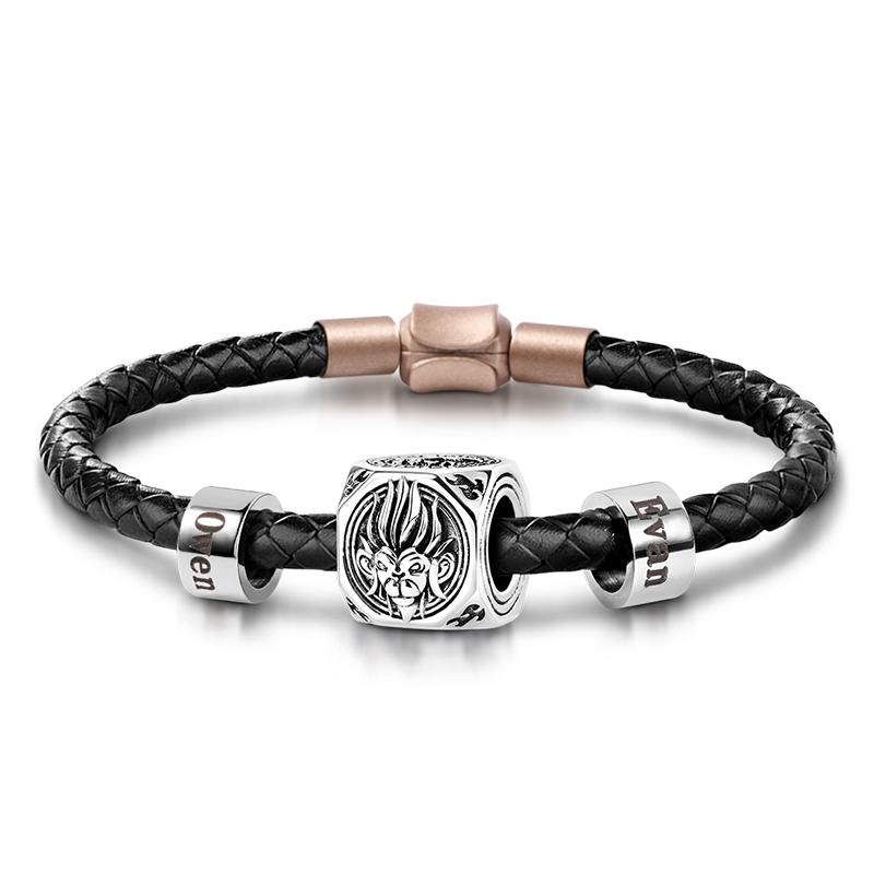 Monkey King Vintage Bead & Customized Classic Beads S925 Sterling Silver with Gift Copper Black Leather Men's Bracelet Jewelry for Men_1