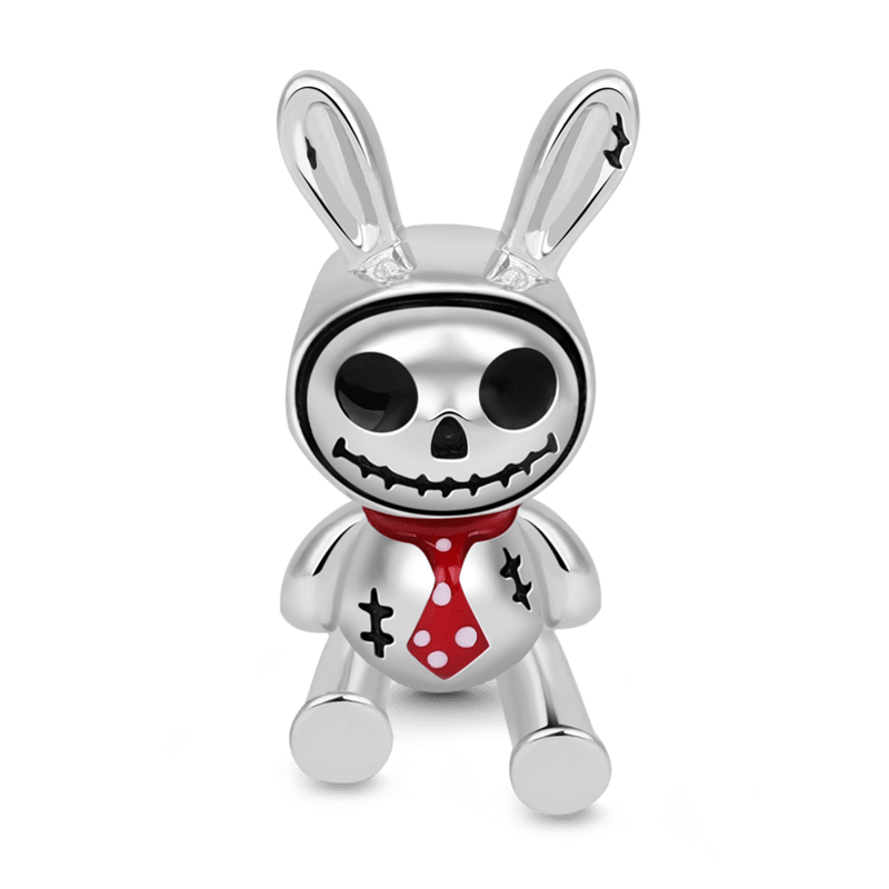Gnoce "Keep Smile"Skeleton in Bunny Doll Charm Bead 925 Sterling Silver Gothic Style_1