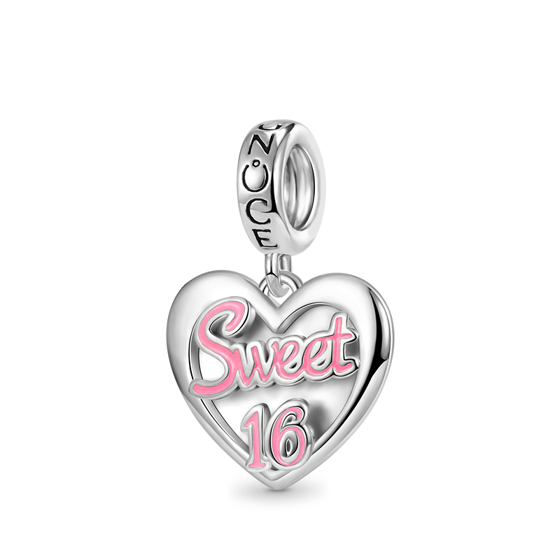 Gnoce "Sweet 16" Heart Engravable Charm Platinum-plated Silver Blend_2