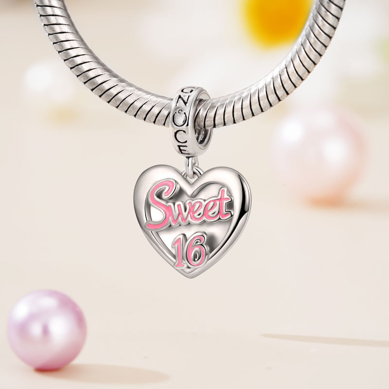 Gnoce "Sweet 16" Heart Engravable Charm Platinum-plated Silver Blend_3