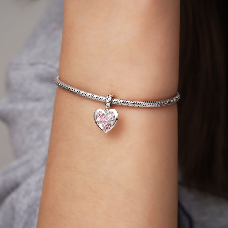 Gnoce "Sweet 16" Heart Engravable Charm Platinum-plated Silver Blend_4