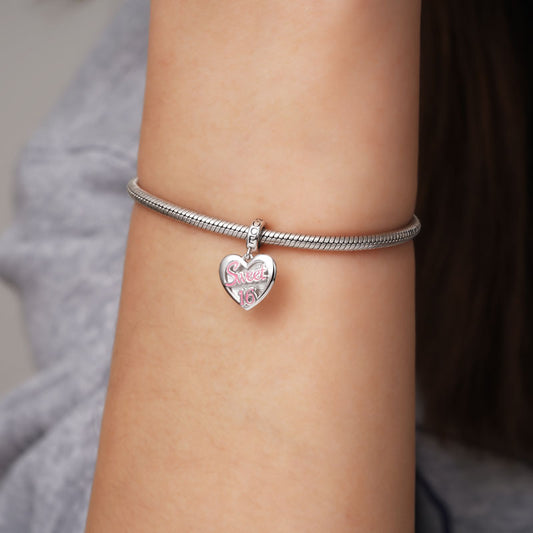 Gnoce "Sweet 16" Heart Engravable Charm Platinum-plated Silver Blend_4